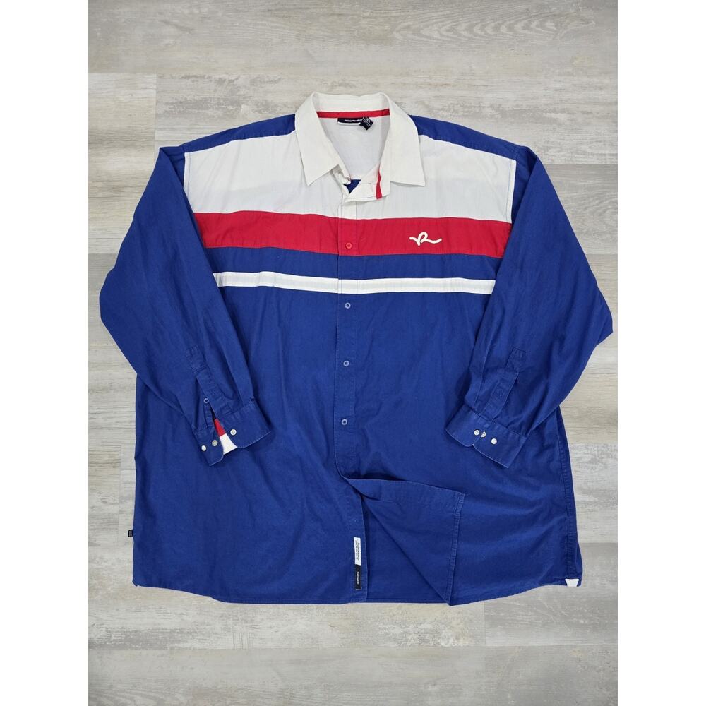 Vtg ROCAWEAR Button Up Shirt 5X Red White Blue Colorblock Hip Hop Y2K Baggy 99